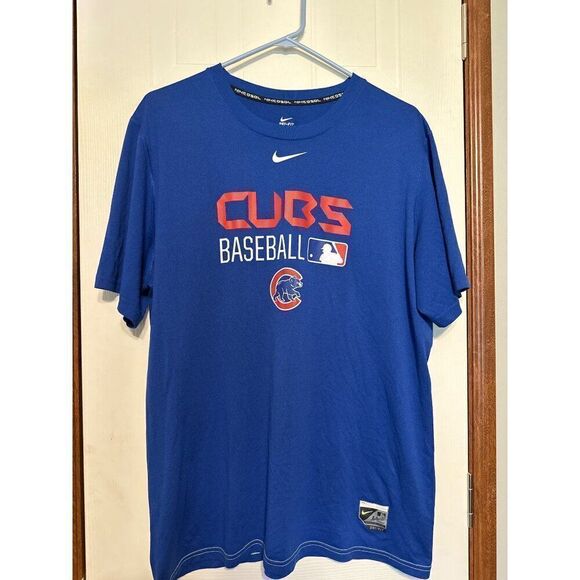 Nike Dri Fit Cubs Baseball T-shirt Short Sleeve Royal Blue Logo Team Size Large - Picture 1 of 13
